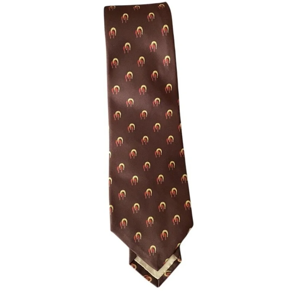 Brooks Brothers Makers Silk‎ Tie Brown Horseshoe Print Made In England